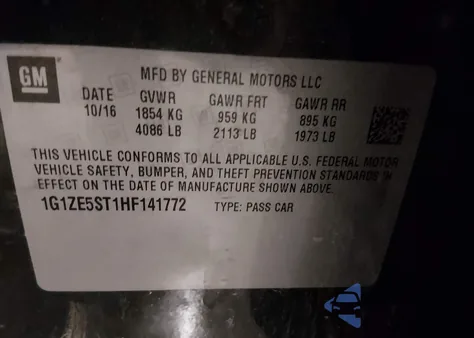 2017 Chevrolet Malibu 1Lt z USA, uszkodzony, nr VIN 1G1ZE5ST1HF141772